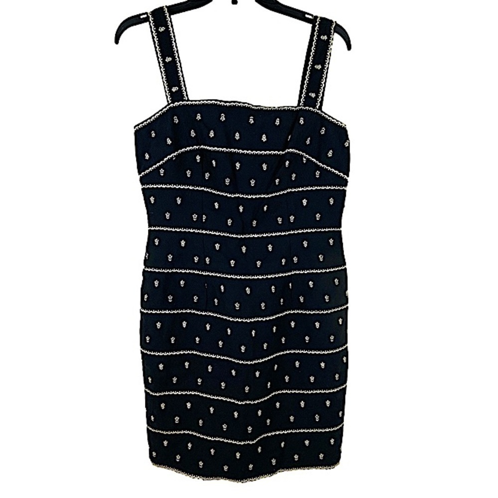 CMV Carmen Marc Valvo Black and White Embroidered Floral Print Dress Size 8/10
